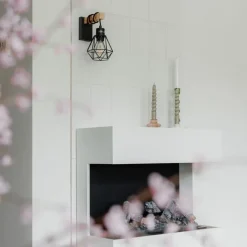 QAZQA Wandleuchten|Wohnzimmerlampen*Ländliche Wandlampe schwarz mit Holz - Chon