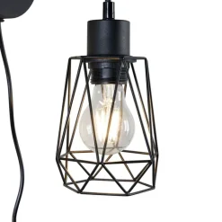 QAZQA Wandleuchten|Wohnzimmerlampen*Ländliche Wandlampe schwarz mit Holz - Dami Frame