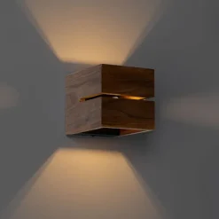 QAZQA Schlafzimmerlampen|Küchenlampen*Ländliche Wandleuchte aus Walnussholz 9,7 – Transfer Groove