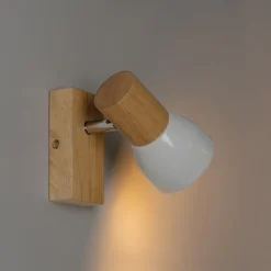 QAZQA Wandleuchten|Wohnzimmerlampen*Ländliche Wandleuchte aus Holz mit verstellbarem Weiß - Thorin