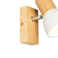 QAZQA Wandleuchten|Wohnzimmerlampen*Ländliche Wandleuchte aus Holz mit verstellbarem Weiß - Thorin