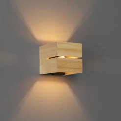 QAZQA Schlafzimmerlampen|Küchenlampen*Ländliche Wandleuchte aus Eichenholz 9,7 cm – Transfer Groove