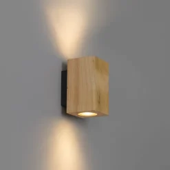 QAZQA Schlafzimmerlampen|Küchenlampen*Ländliche Wandleuchte aus Holz, quadratisch, 2-flammig – Sandy