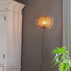 QAZQA Wandleuchten|Wohnzimmerlampen*Ländliche Wandleuchte Bambus Halbrund - Canna