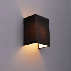 QAZQA Wandleuchten|Wohnzimmerlampen*Ländliche Wandleuchte schwarz mit Stoffschirm - Vete