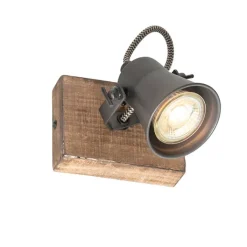 QAZQA Wandstrahler|Deckenstrahler*Ländlicher Fleck schwarz mit Holz - Jelle