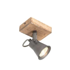 QAZQA Wandstrahler|Deckenstrahler*Ländlicher Fleck schwarz mit Holz - Jelle