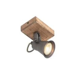 QAZQA Wandstrahler|Deckenstrahler*Ländlicher Fleck schwarz mit Holz - Jelle