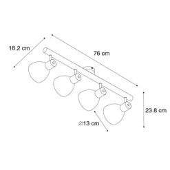 QAZQA Deckenstrahler|Aufbaustrahler*Ländlicher Spot schwarz mit Holz 4-flammig – Flint