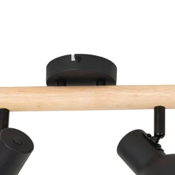 QAZQA Deckenstrahler|Aufbaustrahler*Ländlicher Spot schwarz mit Holz 4-flammig – Flint