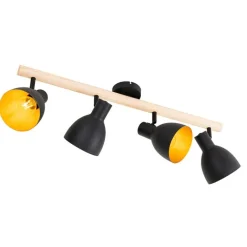 QAZQA Deckenstrahler|Aufbaustrahler*Ländlicher Spot schwarz mit Holz 4-flammig – Flint