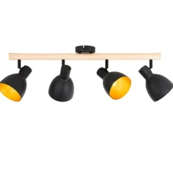 QAZQA Deckenstrahler|Aufbaustrahler*Ländlicher Spot schwarz mit Holz 4-flammig – Flint