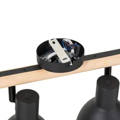 QAZQA Deckenstrahler|Aufbaustrahler*Ländlicher Spot schwarz mit Holz 4-flammig – Flint