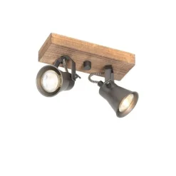 QAZQA Deckenstrahler|Aufbaustrahler*Ländlicher Strahler schwarz mit Holz 2-flammig verstellbar - Jelle