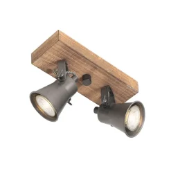 QAZQA Deckenstrahler|Aufbaustrahler*Ländlicher Strahler schwarz mit Holz 2-flammig verstellbar - Jelle