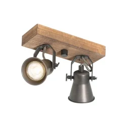 QAZQA Deckenstrahler|Aufbaustrahler*Ländlicher Strahler schwarz mit Holz 2-flammig verstellbar - Jelle