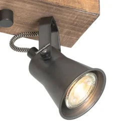 QAZQA Deckenstrahler|Aufbaustrahler*Ländlicher Strahler schwarz mit Holz 2-flammig verstellbar - Jelle