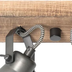 QAZQA Deckenstrahler|Aufbaustrahler*Ländlicher Strahler schwarz mit Holz 2-flammig verstellbar - Jelle