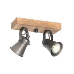 QAZQA Deckenstrahler|Aufbaustrahler*Ländlicher Strahler schwarz mit Holz 2-flammig verstellbar - Jelle