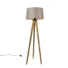 QAZQA Schlafzimmerlampen|Esszimmerlampen*Ländliches Stativ Vintage Holz mit Leinenschirm Taupe 45 cm - Tripod Classic