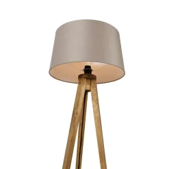 QAZQA Schlafzimmerlampen|Esszimmerlampen*Ländliches Stativ Vintage Holz mit Leinenschirm Taupe 45 cm - Tripod Classic