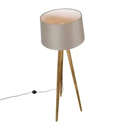 QAZQA Schlafzimmerlampen|Esszimmerlampen*Ländliches Stativ Vintage Holz mit Leinenschirm Taupe 45 cm - Tripod Classic