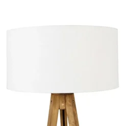 QAZQA Stehlampen|Wohnzimmerlampen*Ländliches Stativ Vintage Holz mit weißem Schirm 50 cm - Tripod Classic