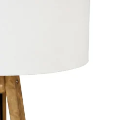 QAZQA Stehlampen|Wohnzimmerlampen*Ländliches Stativ Vintage Holz mit weißem Schirm 50 cm - Tripod Classic