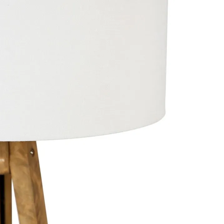 QAZQA Stehlampen|Wohnzimmerlampen*Ländliches Stativ Vintage Holz mit weißem Schirm 50 cm - Tripod Classic