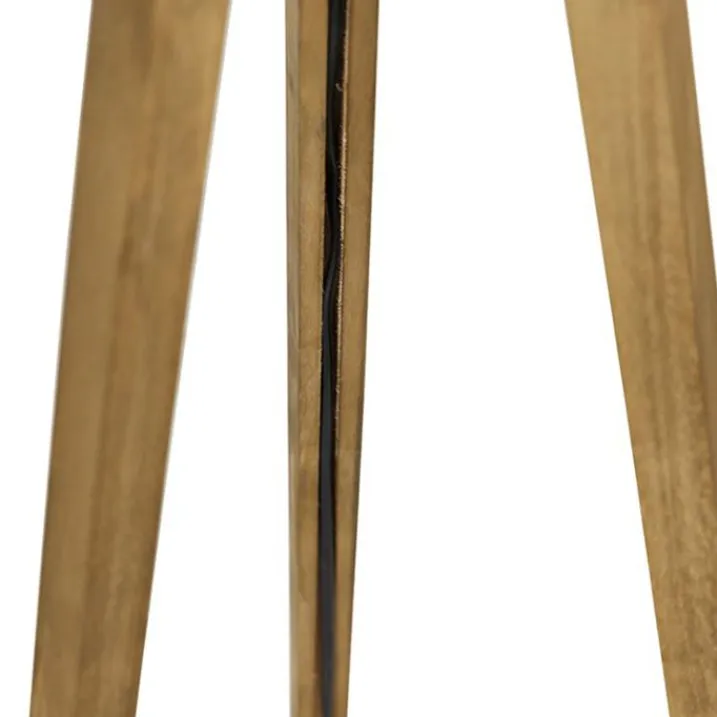 QAZQA Stehlampen|Wohnzimmerlampen*Ländliches Stativ Vintage Holz mit weißem Schirm 50 cm - Tripod Classic
