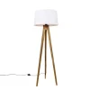 QAZQA Schlafzimmerlampen|Esszimmerlampen*Ländliches Stativ Vintage Holz mit Leinenschirm weiß 45 cm - Tripod Classic