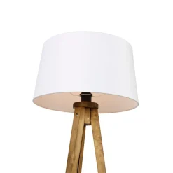 QAZQA Schlafzimmerlampen|Esszimmerlampen*Ländliches Stativ Vintage Holz mit Leinenschirm weiß 45 cm - Tripod Classic