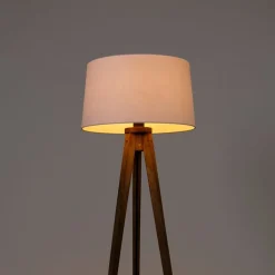 QAZQA Schlafzimmerlampen|Esszimmerlampen*Ländliches Stativ Vintage Holz mit Leinenschirm weiß 45 cm - Tripod Classic