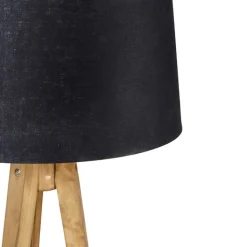 QAZQA Schlafzimmerlampen|Esszimmerlampen*Ländliches Stativ Vintage Holz mit schwarzem Leinenschirm 45 cm - Tripod Classic