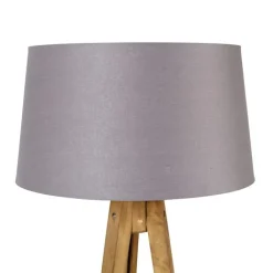 QAZQA Stehlampen|Wohnzimmerlampen*Ländliches Stativ Vintage Holz mit Leinenschirm dunkelgrau 45 cm - Tripod Classic