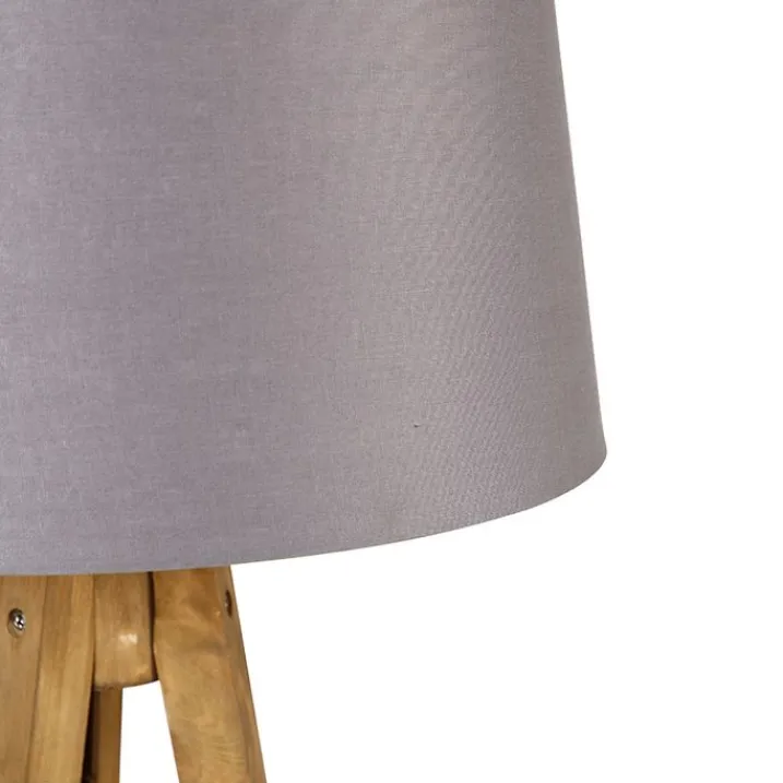 QAZQA Stehlampen|Wohnzimmerlampen*Ländliches Stativ Vintage Holz mit Leinenschirm dunkelgrau 45 cm - Tripod Classic