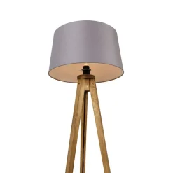 QAZQA Stehlampen|Wohnzimmerlampen*Ländliches Stativ Vintage Holz mit Leinenschirm dunkelgrau 45 cm - Tripod Classic