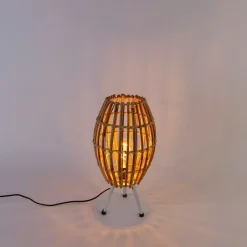 QAZQA Tischlampen|Wohnzimmerlampen*Ländliches Tischlampen-Stativ Bambus mit Weiß - Canna Capsule