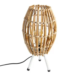 QAZQA Tischlampen|Wohnzimmerlampen*Ländliches Tischlampen-Stativ Bambus mit Weiß - Canna Capsule