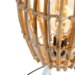 QAZQA Tischlampen|Wohnzimmerlampen*Ländliches Tischlampen-Stativ Bambus mit Weiß - Canna Capsule