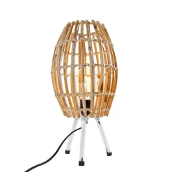 QAZQA Tischlampen|Wohnzimmerlampen*Ländliches Tischlampen-Stativ Bambus mit Weiß - Canna Capsule