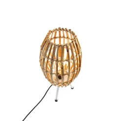 QAZQA Tischlampen|Wohnzimmerlampen*Ländliches Tischlampen-Stativ Bambus mit Weiß - Canna Capsule