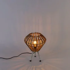 QAZQA Tischlampen|Wohnzimmerlampen*Ländliches Tischlampen-Stativ Bambus mit Weiß - Canna Diamond