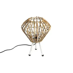 QAZQA Tischlampen|Wohnzimmerlampen*Ländliches Tischlampen-Stativ Bambus mit Weiß - Canna Diamond
