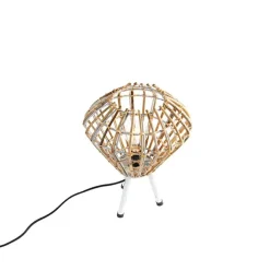 QAZQA Tischlampen|Wohnzimmerlampen*Ländliches Tischlampen-Stativ Bambus mit Weiß - Canna Diamond