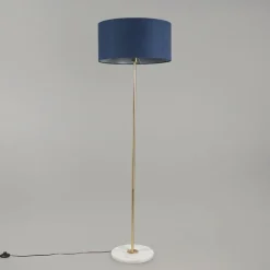 QAZQA Stehlampen|Wohnzimmerlampen*Messing Stehlampe mit blauem Schirm 50 cm - Kaso