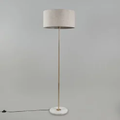 QAZQA Stehlampen|Wohnzimmerlampen*Messing Stehlampe mit grauem Schirm 50 cm - Kaso