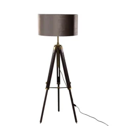 QAZQA Stehlampen|Wohnzimmerlampen*Messing Stehleuchte Dreibein mit Taupe Samt Lampenschirm 50cm - Cortin