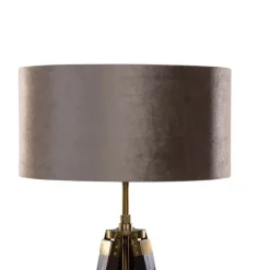 QAZQA Stehlampen|Wohnzimmerlampen*Messing Stehleuchte Dreibein mit Taupe Samt Lampenschirm 50cm - Cortin