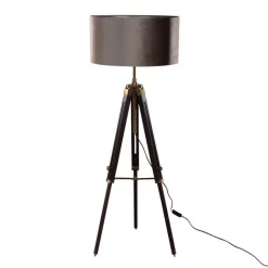 QAZQA Stehlampen|Wohnzimmerlampen*Messing Stehleuchte Dreibein mit Taupe Samt Lampenschirm 50cm - Cortin